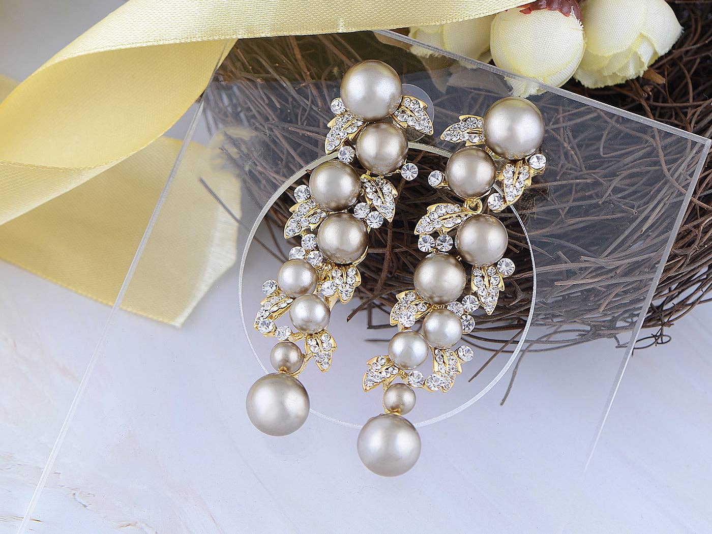 AK Brand - Wholesale Dangle Earrings - Swarovski Crystal Dangling Black Pearl Vine Earrings1