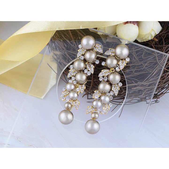 AK Brand – wholesale Dangle earrings – Swarovski Crystal Dangling Black Pearl Vine Earrings1