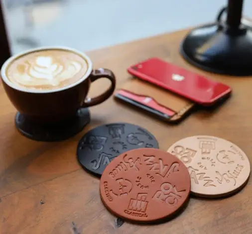 The Kurtis London – wholesale Coasters – 100% Hand-cut Cowhide Leather Coaster Music Theme3
