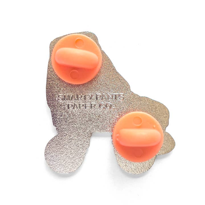 Smarty Pants Paper - Wholesale Lapel pin/button - Brown roller skate pin with glow in the dark wheels1
