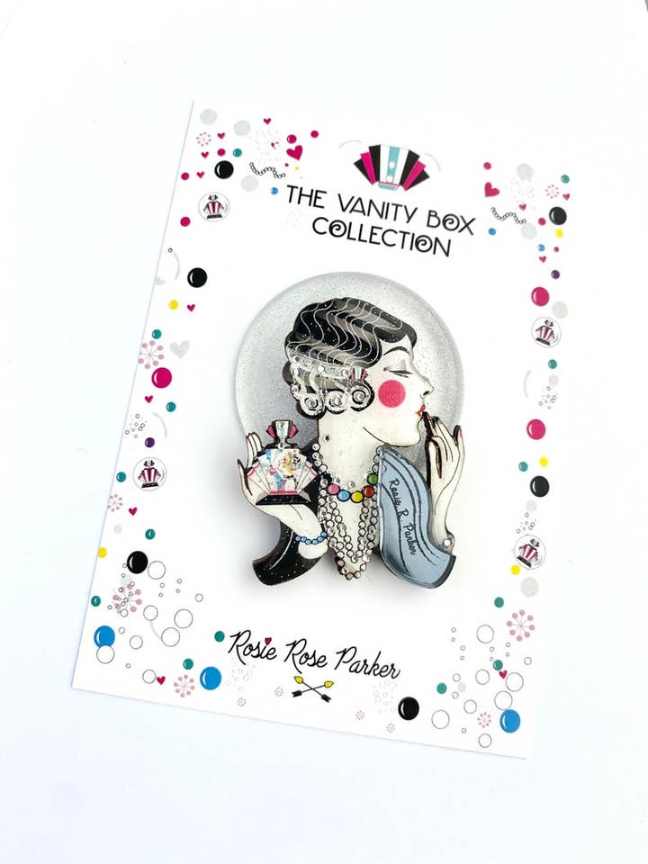 Spilla Art Deco retrò in acrilico, insolita spilla artistica funky alla moda per la vendita all'ingrosso da parte di Rosie Rose Parker