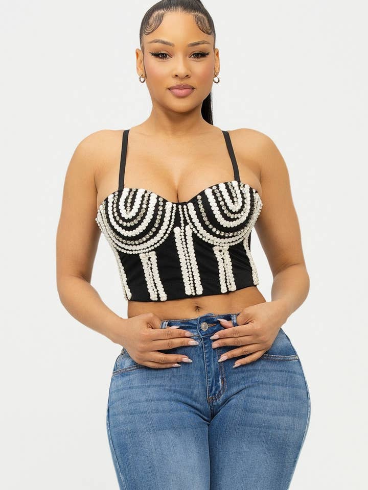 Top de piedras de perlas para venta al por mayor de J2 FASHION