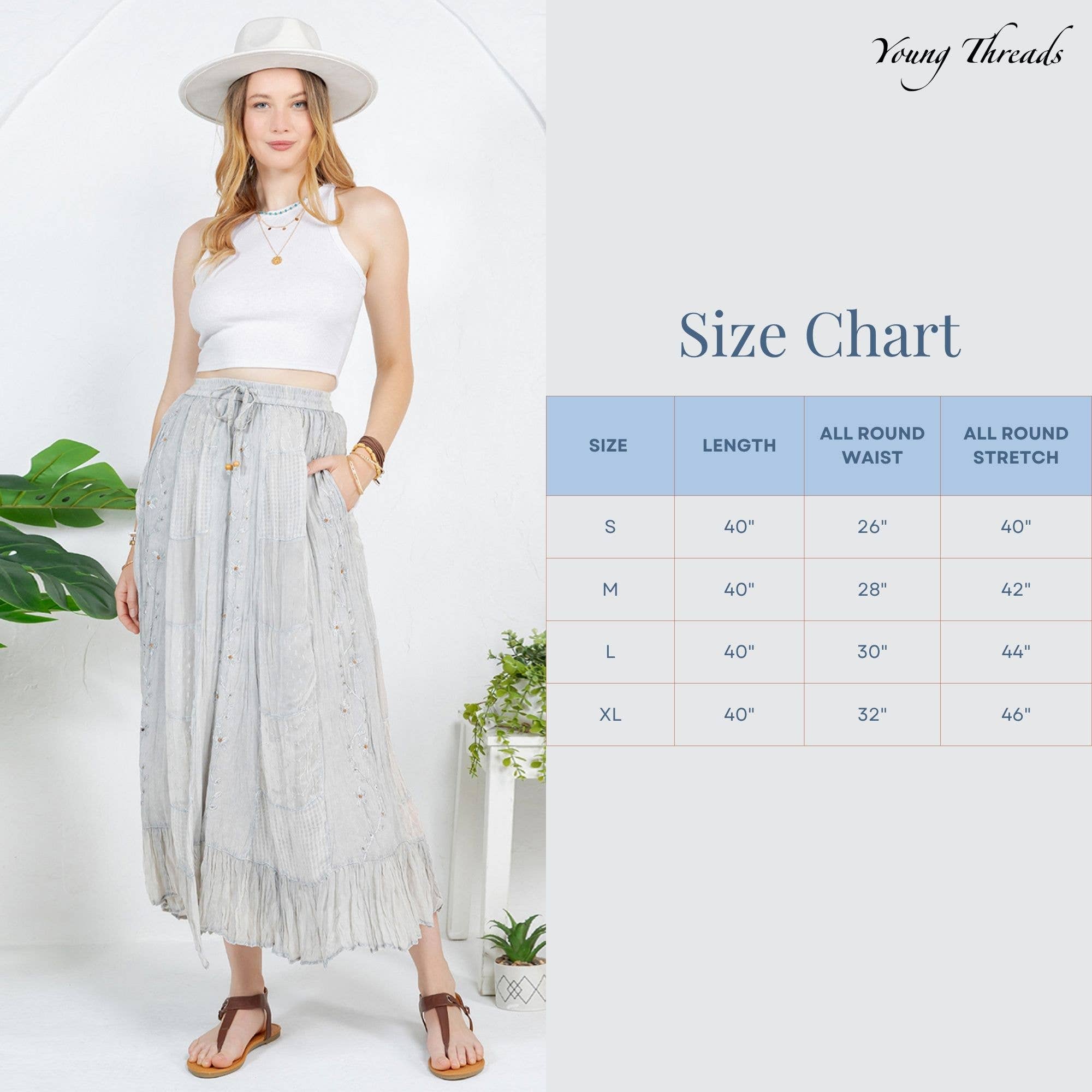 Young Threads - Wholesale Skirt - Women's - Women Patchwork Embroidered Maxi Skirt With Side Pockets20