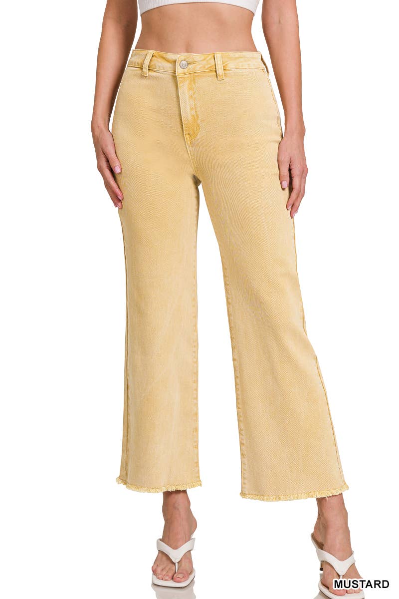 42POPS - Wholesale Jeans - Women's - "..._ Acid Washed Frayed Cutoff Hem Straight Wide Pants23