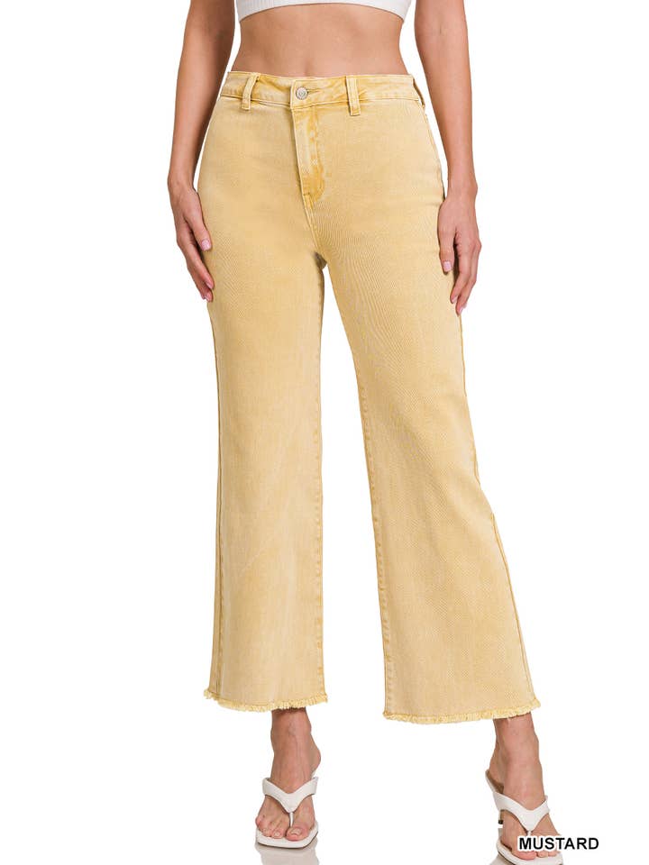 42POPS - Wholesale Jeans - Women's - "..._ Acid Washed Frayed Cutoff Hem Straight Wide Pants23