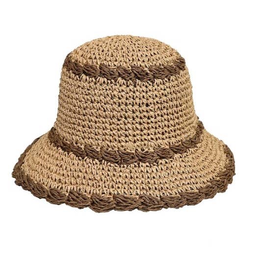 Hatzzi - Wholesale Straw Hat - Women's - Scalloped Edge Summer Straw Bucket Hat