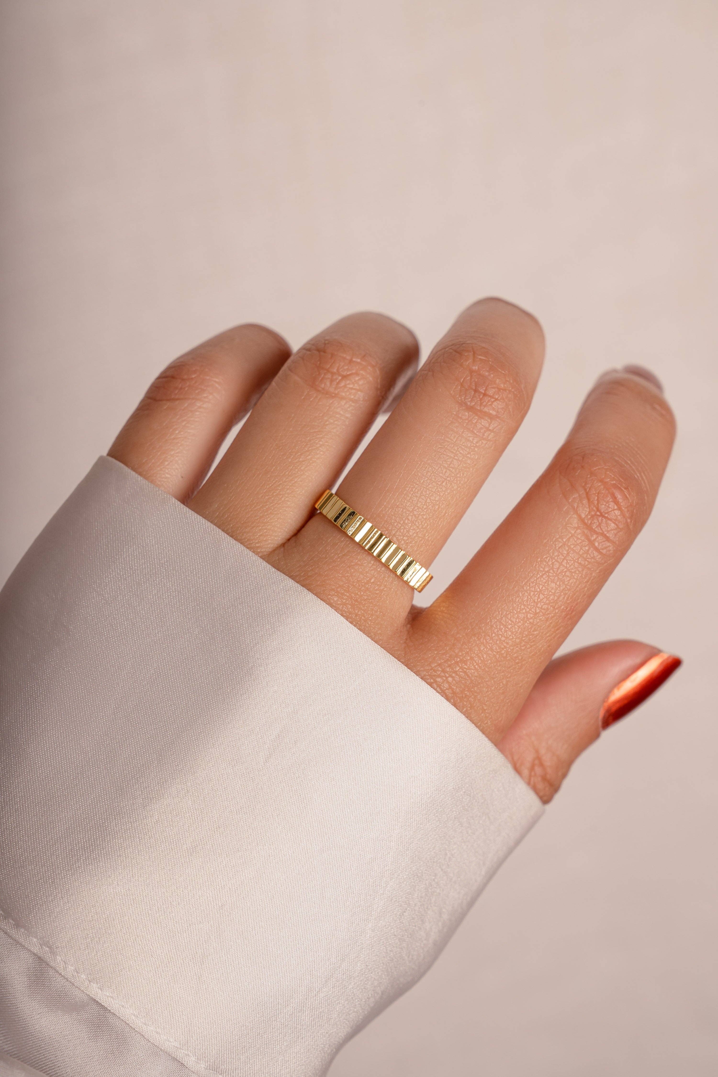 Sami Jewels – Anel de banda por atacado – Anel Ridged1