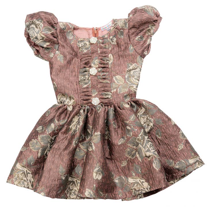 Royal Mauve with Gold roses brocade dress for wholesale by Chubba bubba Luxury Children's Fashion
