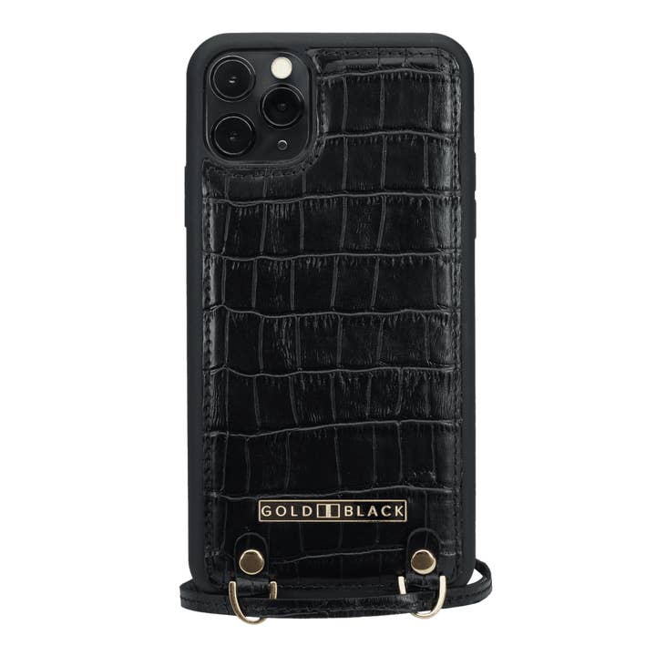 funda de piel negra iphone 11 pro max con collar croco para venta al por mayor de GOLDBLACK