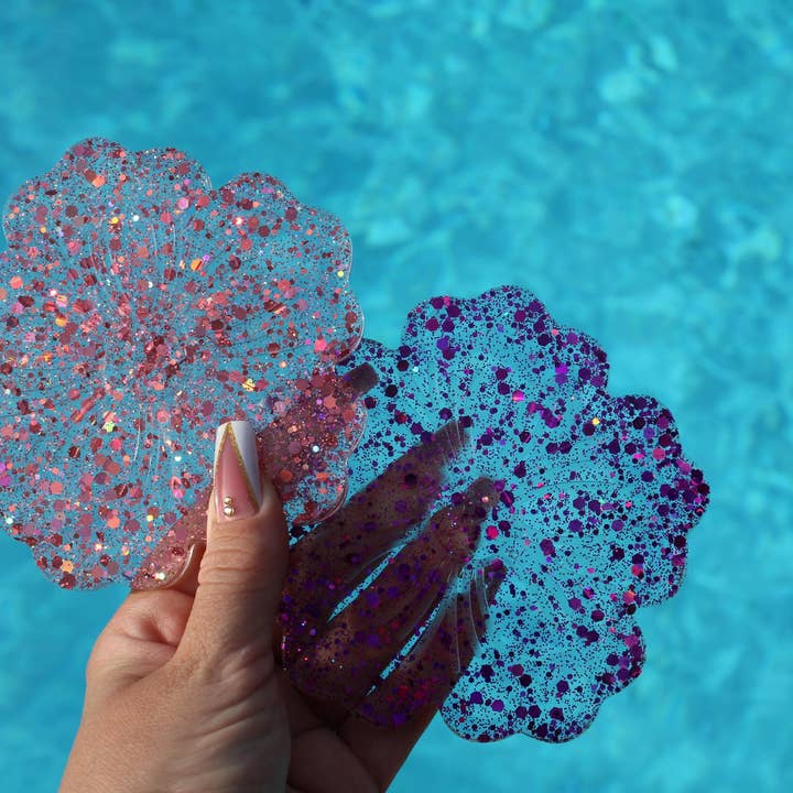 Dessous de verre à fleurs en sequins roses et violets | Dessous de verre | Décoration intérieure pour la vente par Smoke Ring Shop