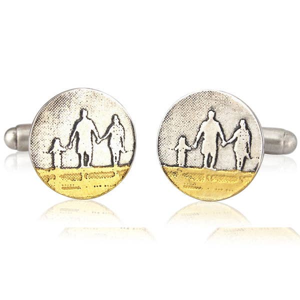 FAMILY ON THE BEACH DAD CUFFLINKS, STERLING SILVER for wholesale by Charlotte Lowe