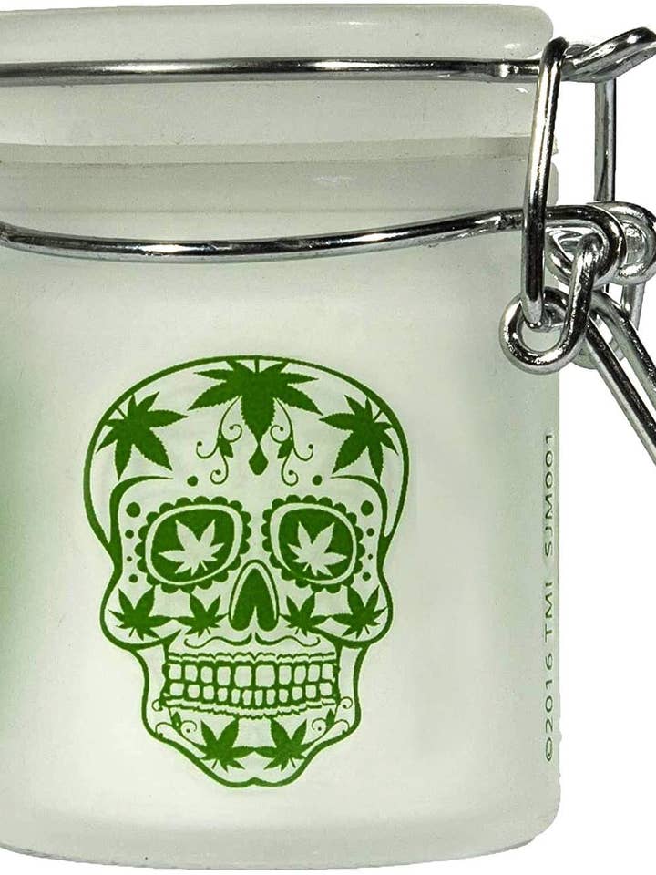 Glass Herb Stash Jar with lid-Skull Storage Jar-Small for wholesale by Ted Miller Innovation