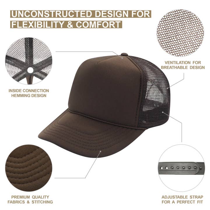 The Park Wholesale - Wholesale Trucker Hat - Unisex - Nissun Classic Trucker Baseball Hats Caps Foam Mesh Blank Solid Two Tone Snapback Adult Youth