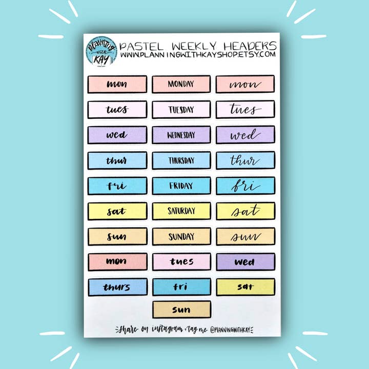 Pastel-wekelijkse kopteksten voor wholesale door Planning With Kay