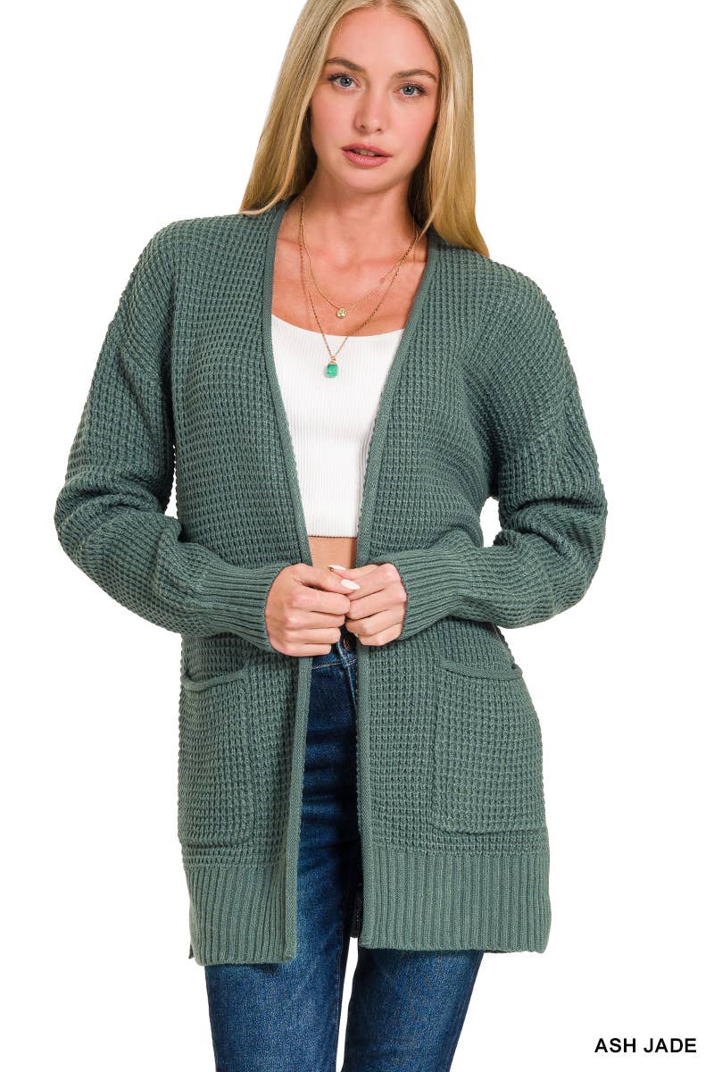 Vanilla Monkey – wholesale Cardigan – Women’s – Low Gauge Waffle Open Cardigan Sweater0