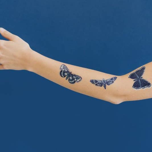 Tattly - Wholesale Temporary Tattoo - Sapphire Moths Tattoo Pair1
