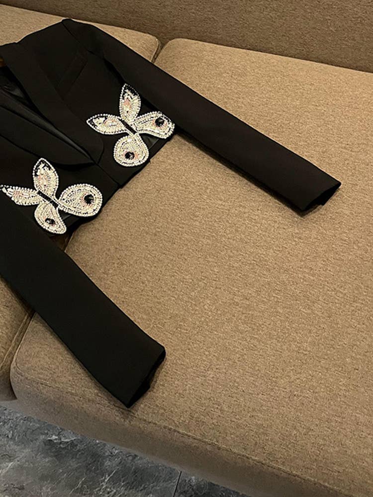 Sanyao Fashion - Wholesale Suit Set - Women's - SY396 Pink Suit with Diamond Bow Decor and Short Hip Skirt 12