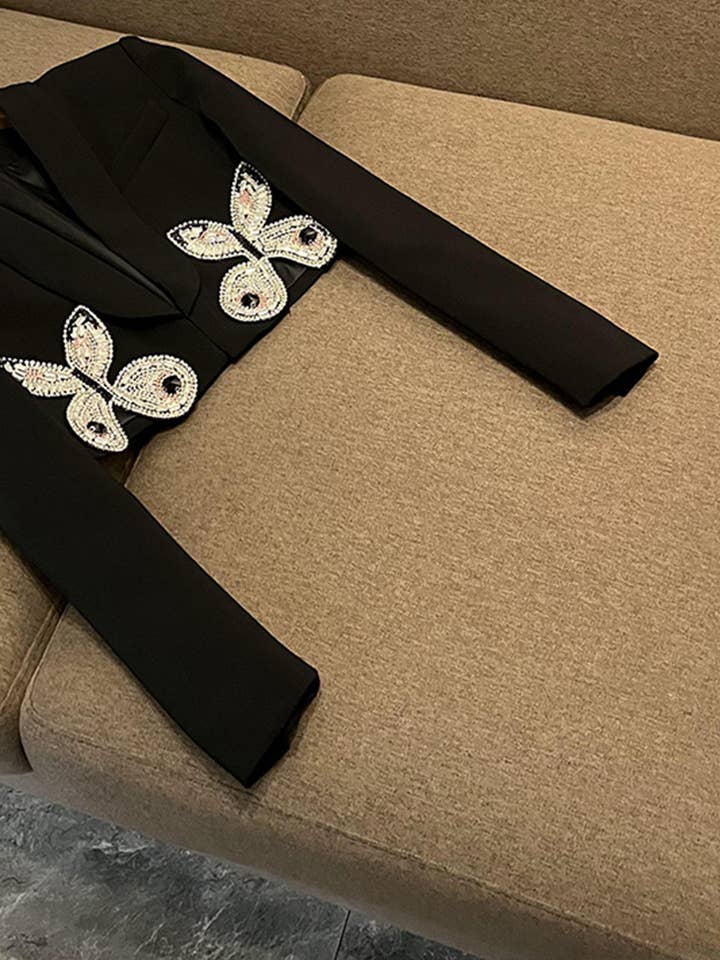 Sanyao Fashion - Wholesale Suit Set - Women's - SY396 Pink Suit with Diamond Bow Decor and Short Hip Skirt 12