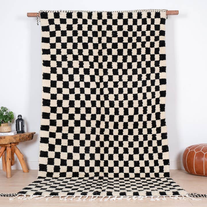 Zwart-wit geruit vloerkleed, Black Checker-vloerkleed voor wholesale door Moroccan Woven Treasures