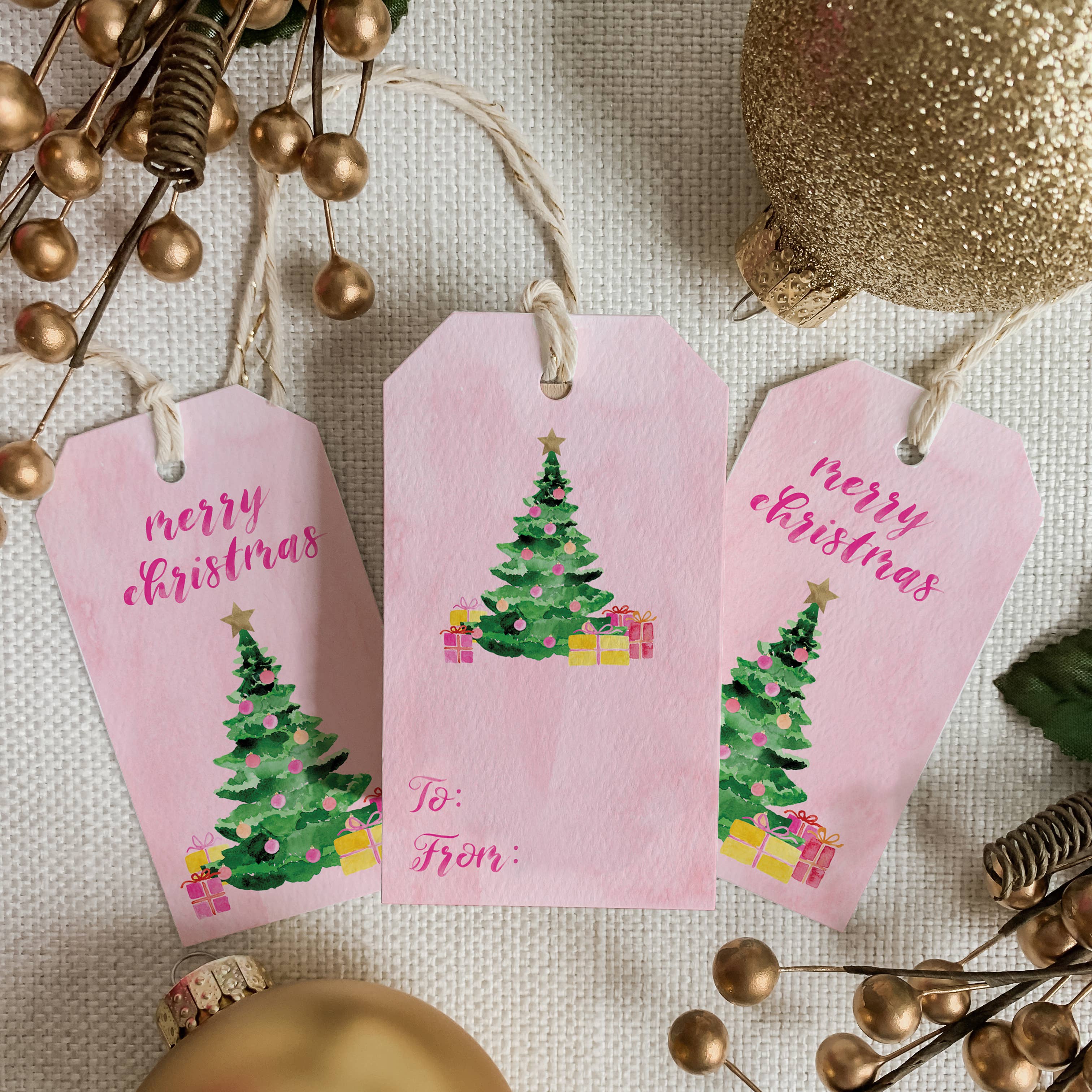 Gert & Co – wholesale Presentetikett – Rosa julgran Holiday Gift Taggar, Uppsättning av 88