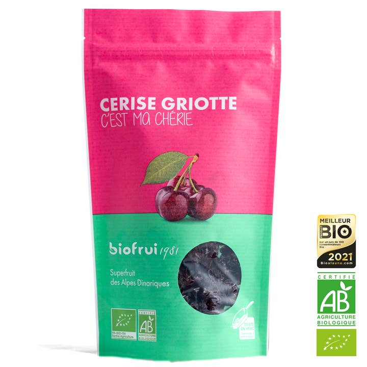 Cerise Griotte Bio Alpes Dinariques séchée | Sachet zip 100g pour la vente par BIOFRUI1981 / Ex-Biofruisec
