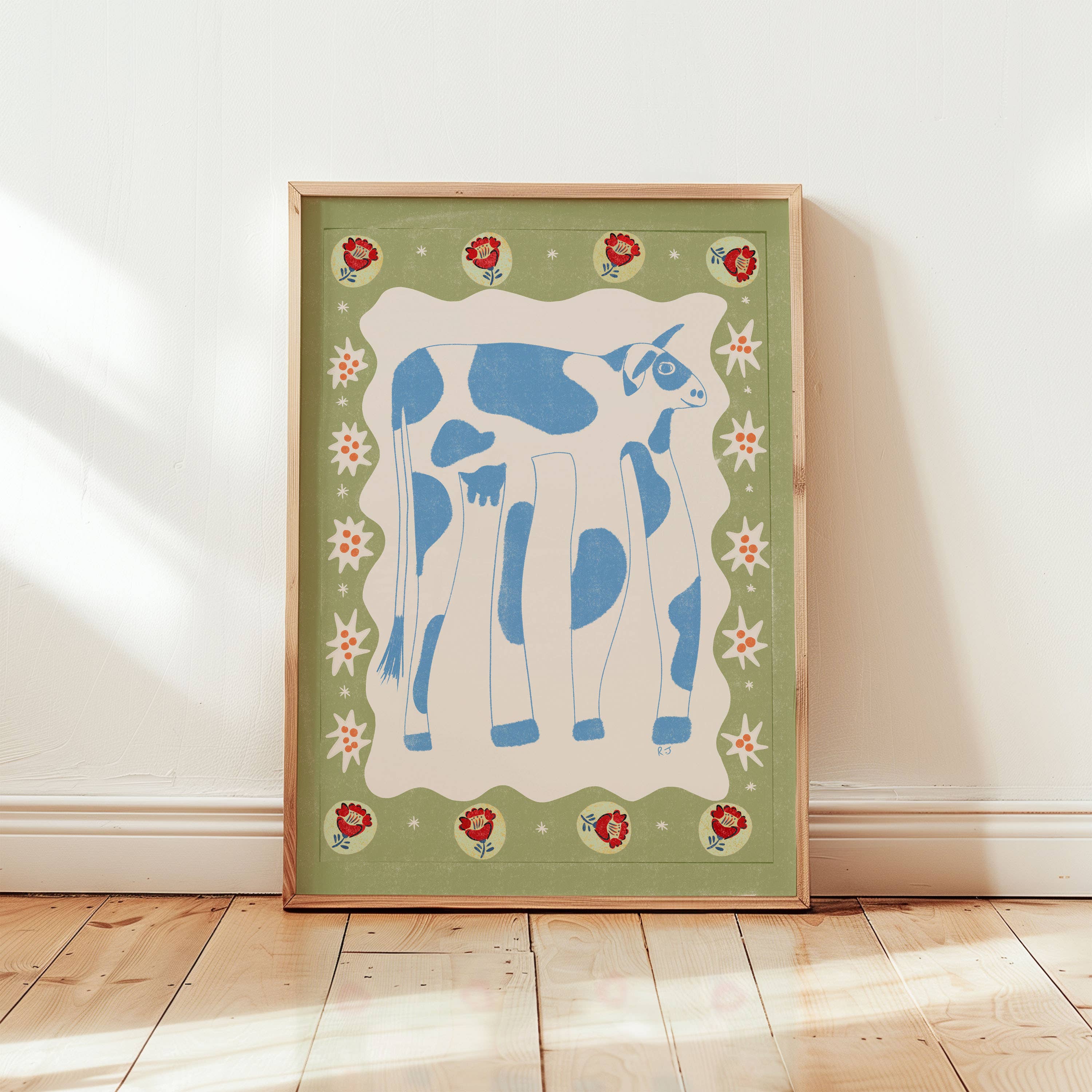 Rebecca Joy Ltd - Wholesale Art Print - 'Floopy Cow' | Boho | Playful | Retro | Animal | Risograph Style Print0