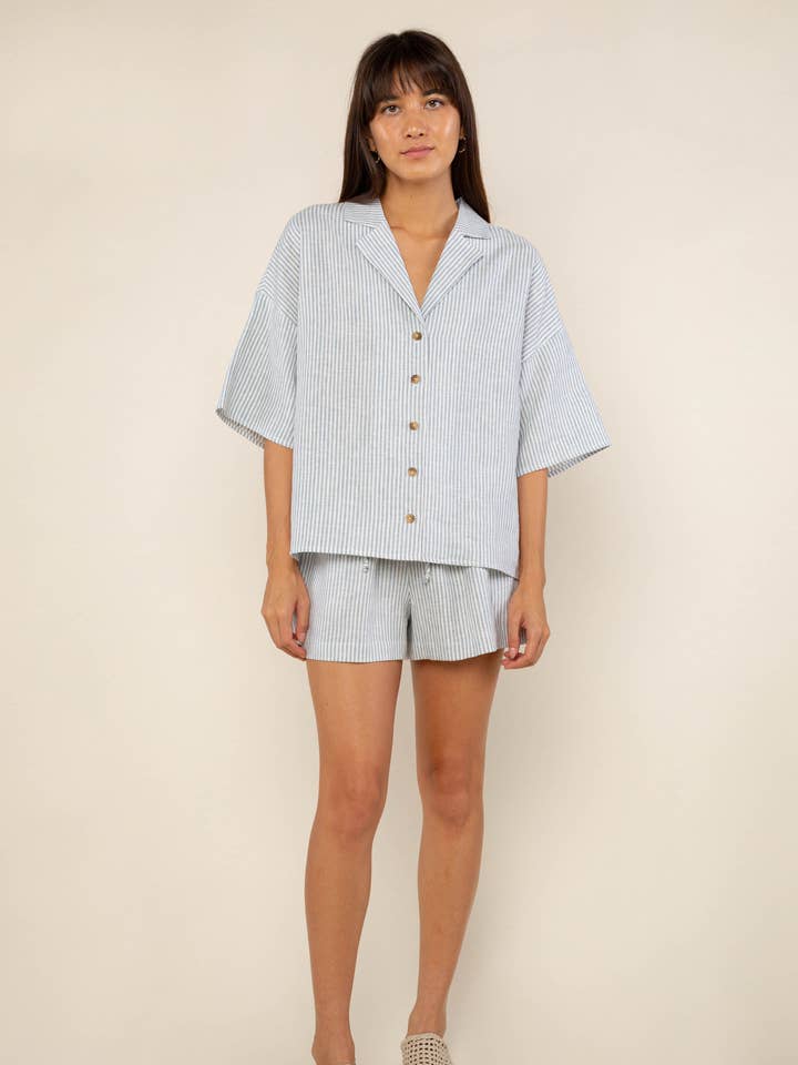 Blue White Kerry Stripe Shorts for wholesale on Faire0