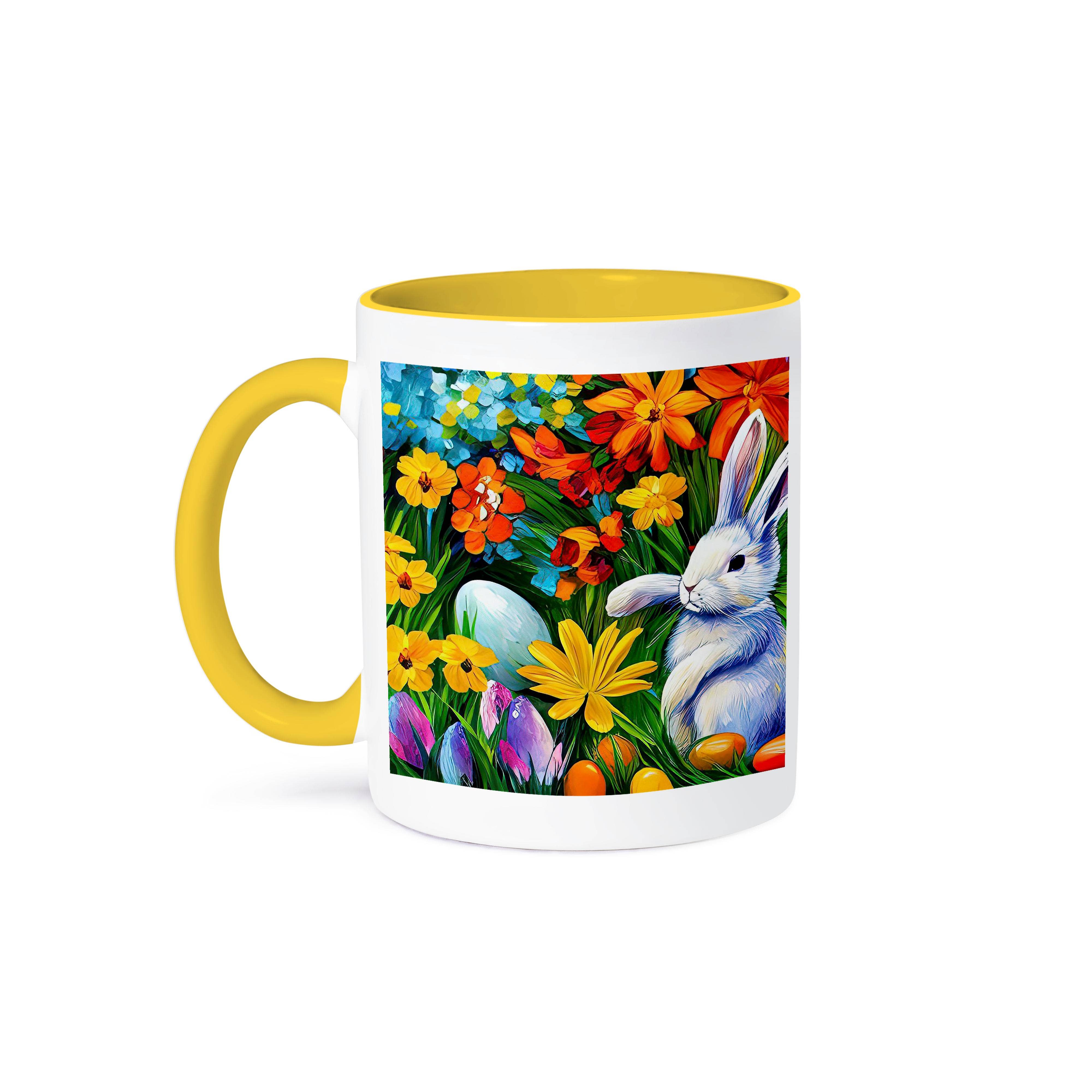 3dRose - Wholesale Coffee Mug - 3dRose, White Easter bunny, eggs, flowers. The magic of the spring garden, Mug0