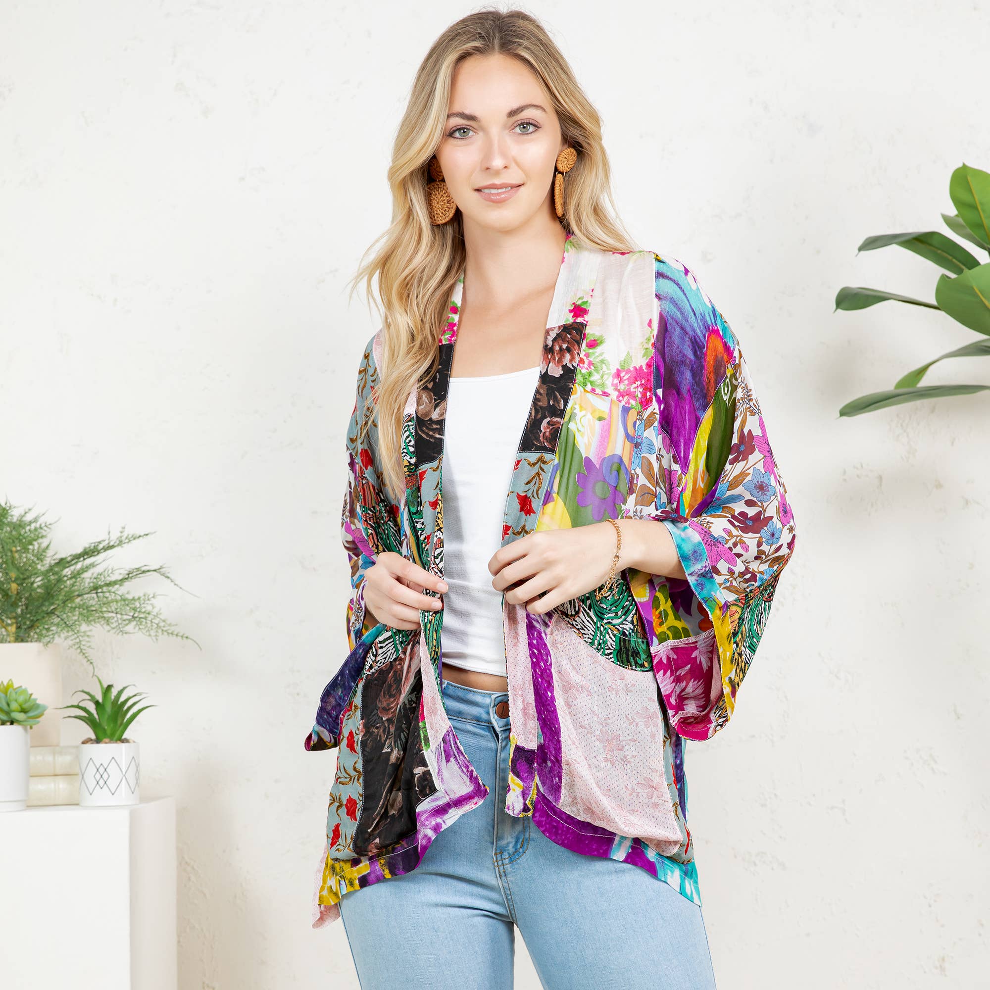 Young Threads - Wholesale Kimono - Women's - Kimono Top In Overdyed Mix N Match Patches - in 7 Color ways10