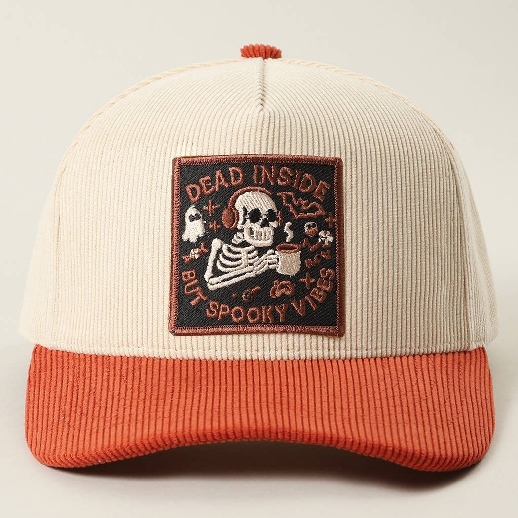 Fashion City - Wholesale Trucker Hat - Unisex - Dead Inside Skull Spooky Vibe Corduroy Trucker Cap3