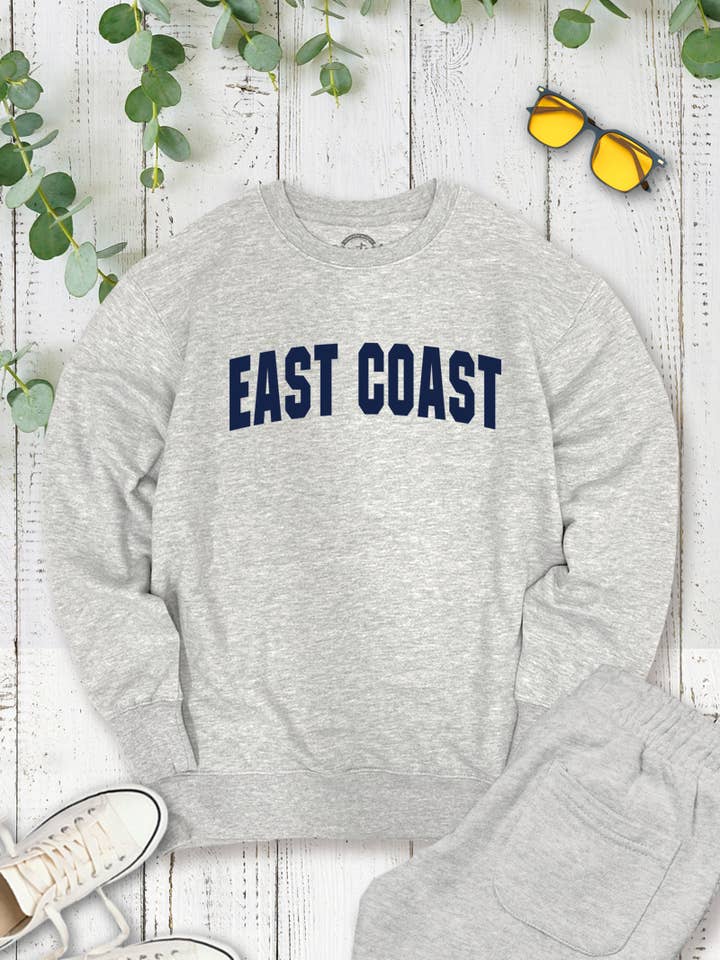 Vintage Point - Wholesale Graphic Sweatshirt - Women's - SW521-P5584 - EAST COAST LETTER GRAPHIC BRUSHED SWEATSHIRT