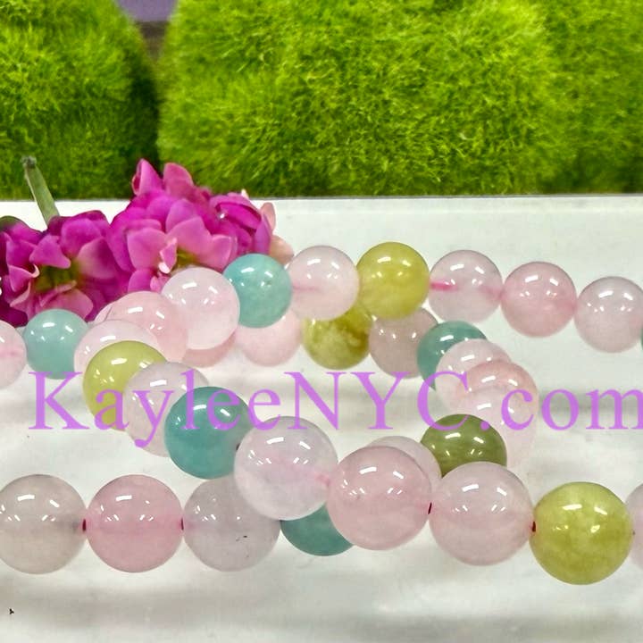 KayleeNYC - Wholesale Beaded Bracelet - 8mm Natural Peace and Love 7.5” Stretch Bracelet2