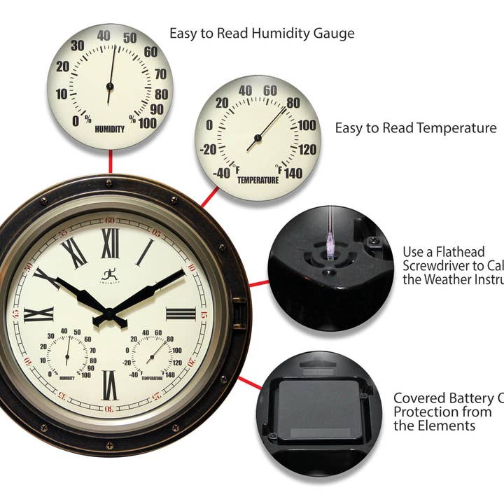 Infinity Instruments - Wholesale Wall Clock - Outdoor Round Bronze Wall Clock 16 Inch