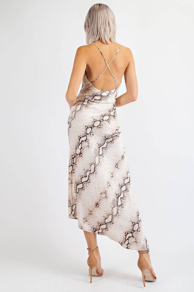 Edit by Nine - Wholesale Dress - Women's - MD1468 SNAKE PRINT SATIN LONG SURPLICE SLIP DRESS3