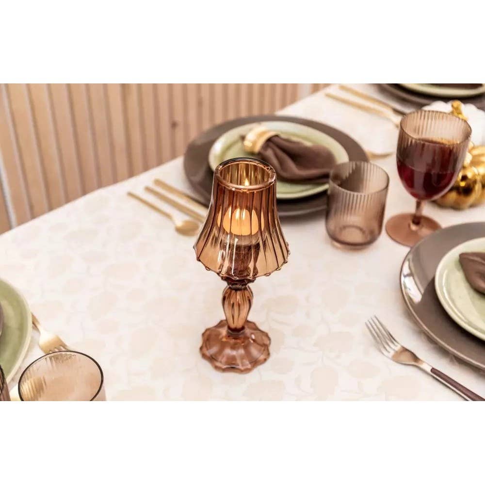 AULICA - Vente Bougeoirs - Bougeoir marron sur pied en verre 10x10x24.5cm1