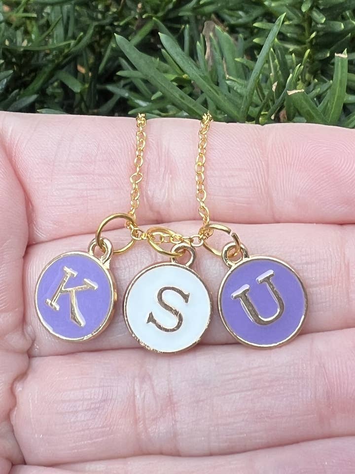 Purple White KSU Kansas State University Charm Necklace Cats for wholesale by Baubles by B