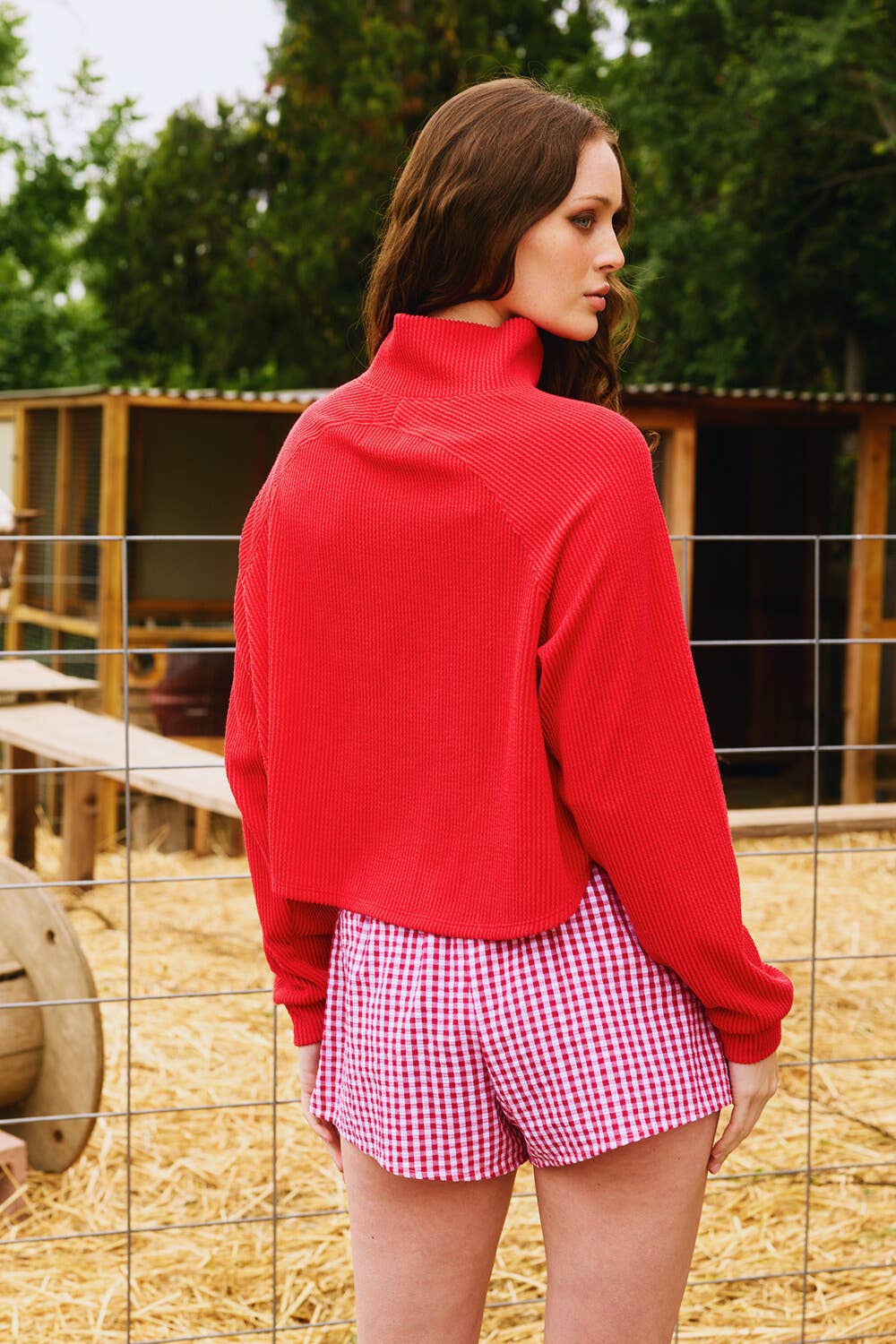 BUCKETLIST INC - Wholesale Knit Top - Women's - T2597 Textured Solid Button Closure High Neck Top14