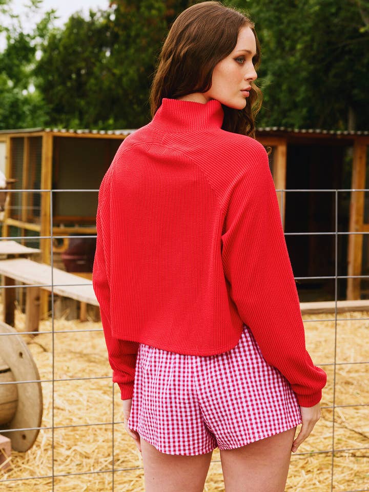 BUCKETLIST INC - Wholesale Knit Top - Women's - T2597 Textured Solid Button Closure High Neck Top14