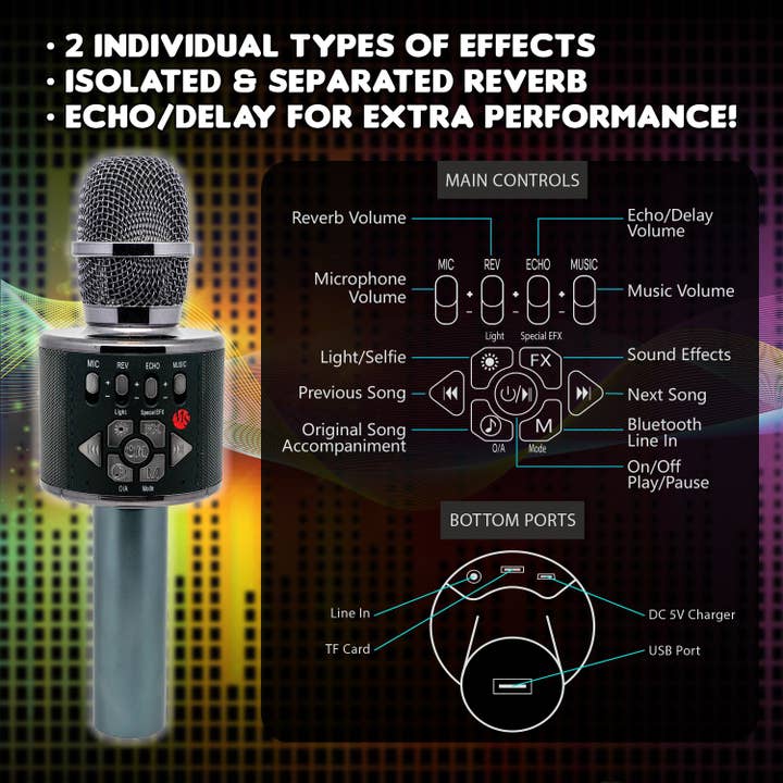 Mainstream Source - Wholesale Musical Instrument - Mainstream Source® Wireless Bluetooth Karaoke Microphone – H7