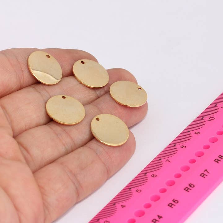 QueenJewelryM - Wholesale Individual Charm/Pendant - 16mm 24k Shiny Gold Coin Stamping Disc Charms, XP1700