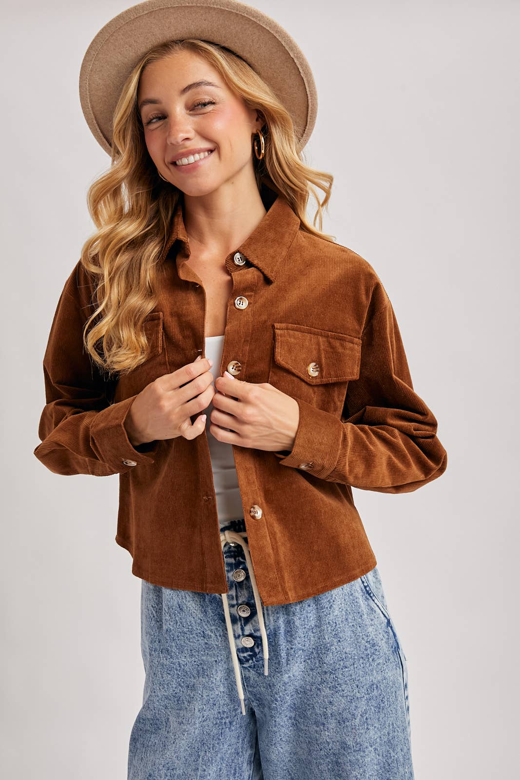 Bluivy - Wholesale Jacket - Women's - CORDUROY CROPPED BUTTON DOWN SHIRT JACKET16