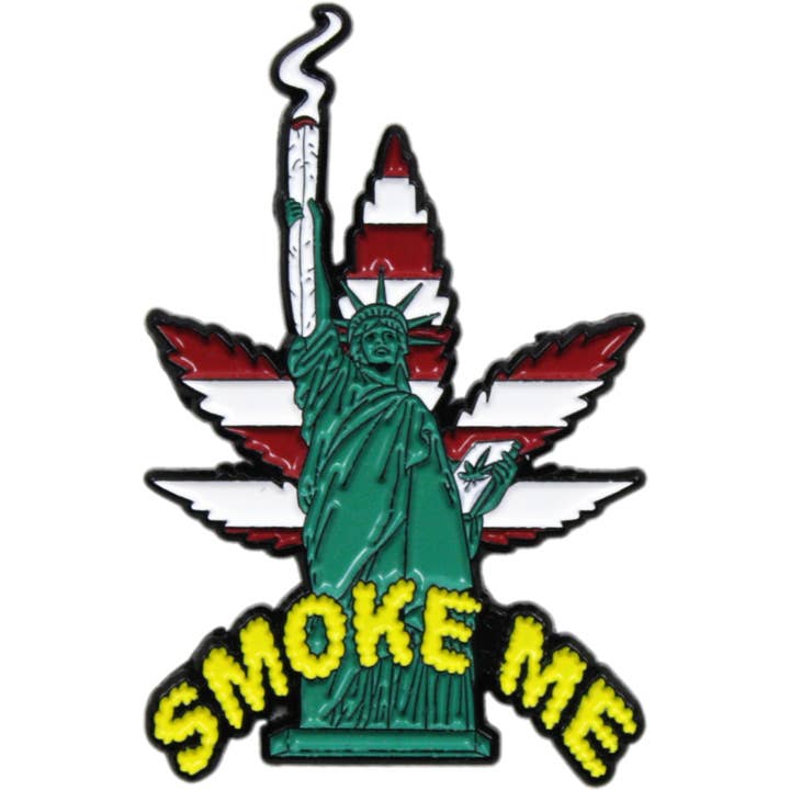 Enamel Pin - "Smoke Me" - Lady Liberty Marijuana Parody for wholesale by Square Deal Recordings & Supplies