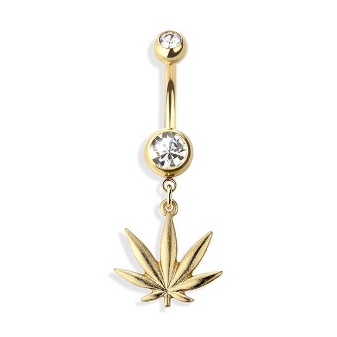 MARIJUANA DINGLA 316L KIRURGISK STÅL NAVELRING för wholesale av CRAVE