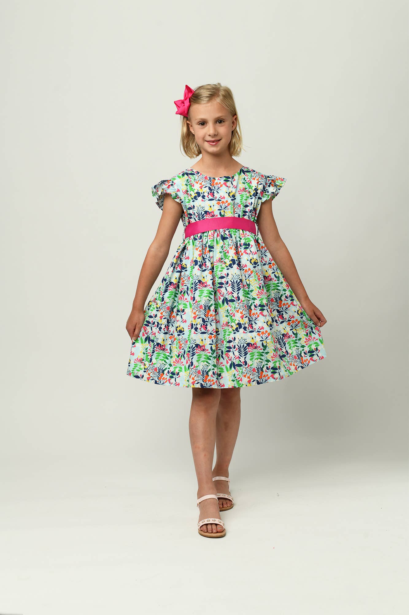 Minna - Wholesale Dress - Kids -  Ruffle Sleeve Classic Party Dress - Vibrant Florals 4