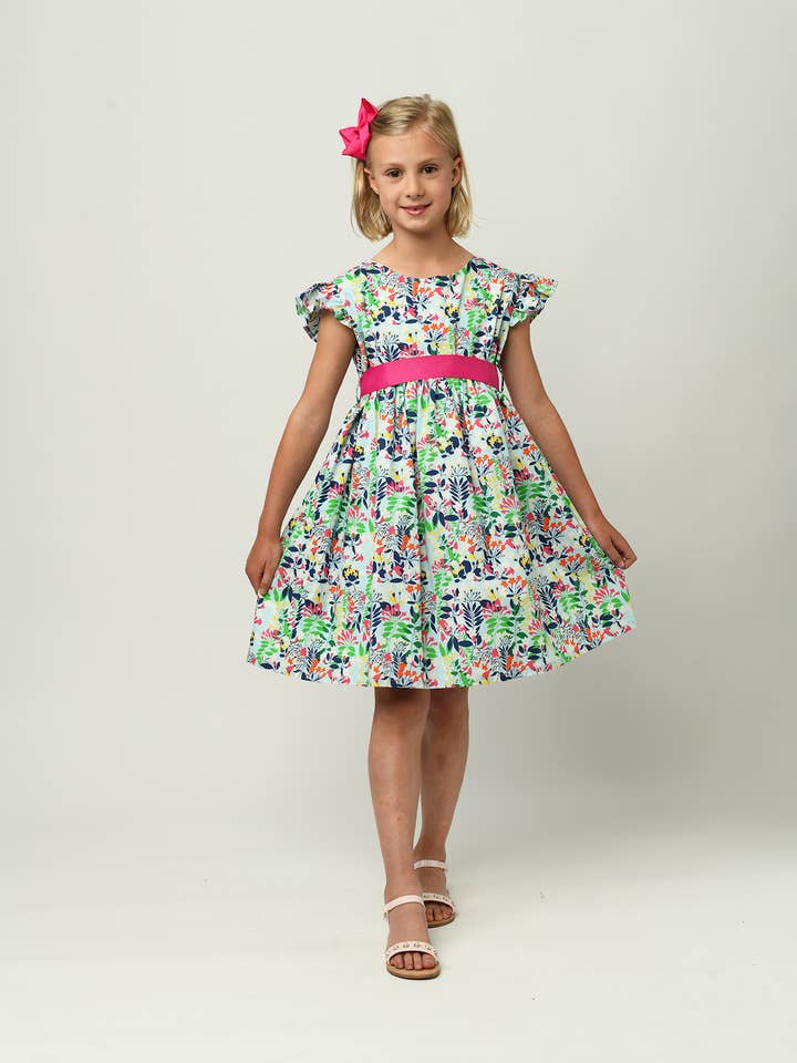 Minna - Wholesale Dress - Kids - Ruffle Sleeve Classic Party Dress - Vibrant Florals 4