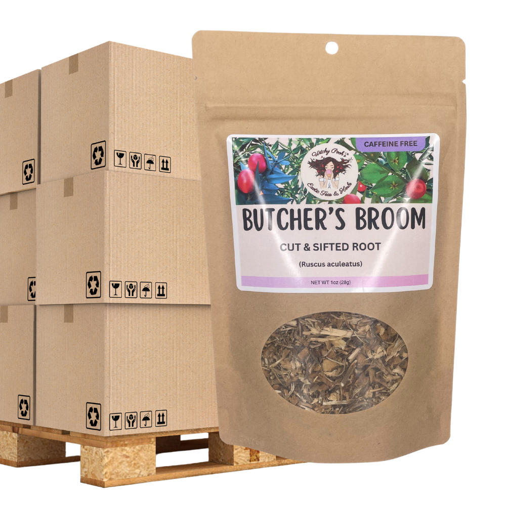 Witchy Pooh's Exotic Teas & Herbs – Engroshandel Løs te – Witchy Poohs Butcher's Broom Te, skåret og sigtet rod6