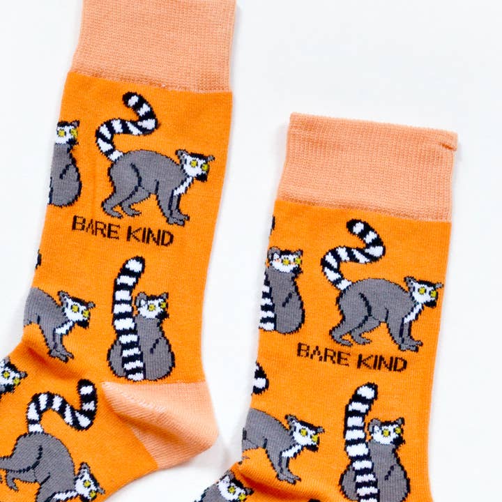 Bare Kind Socks - Wholesale Socks - Unisex - Lemur Socks | Bamboo Socks | Orange Socks | Funky Socks