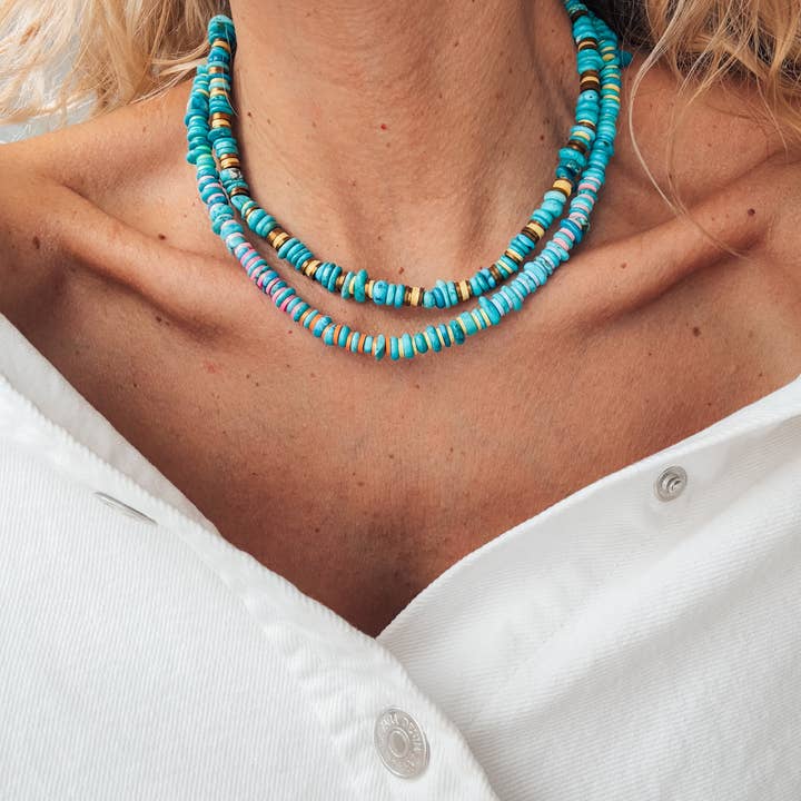 Goupi - Wholesale Beaded/Pearl Necklace - Turquoise rodelle beaded necklaces with colorful details3