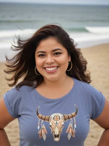 Blå Boho dam t-shirt "Skull brun" | M/36 till 5XL/54 för wholesale av HipLeven Fashion