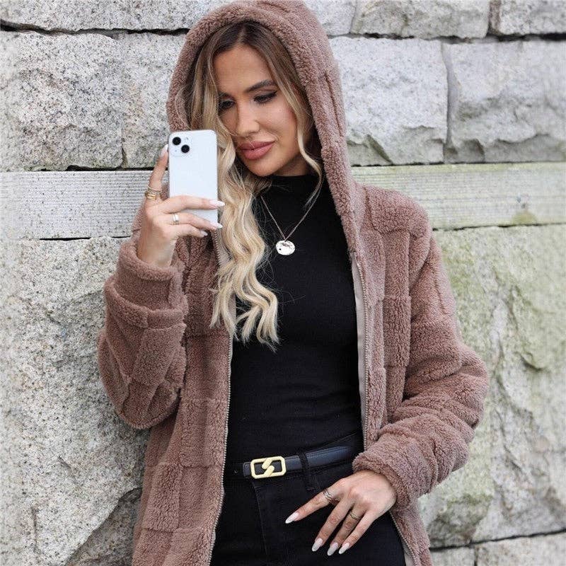 KAKI Manteau en polaire à capuche ample et long cardigan en vente sur Faire3